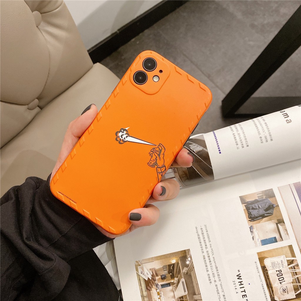 Ốp điện thoại nhựa dẻo màu cam in họa tiết Nike thời trang cho IPHONE 11PROMAX 6 6S 7 8PLUS X XS XR XSMAX
