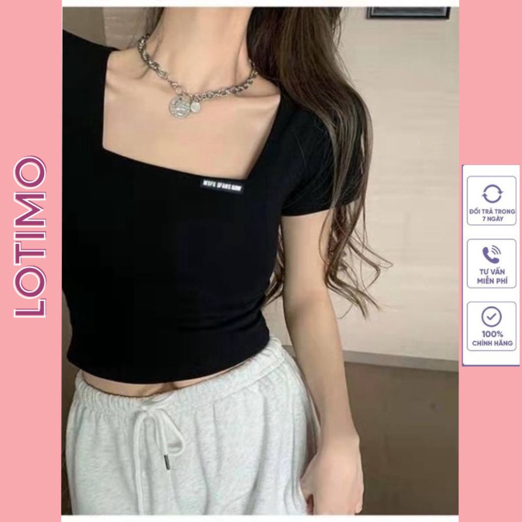 Áo croptop kiểu nữ cổ vuông ôm body tay ngắn polo sexy thun gân tăm đẹp dễ thương tay ngắn LOTIMO AR03