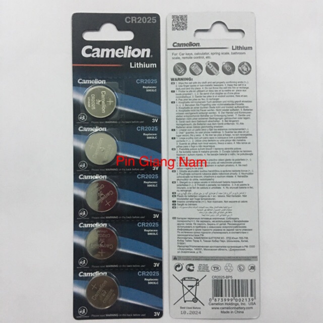 Pin CR2025 Camelion 3V Lithium vỉ 5 viên