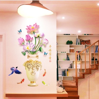 DECAL DÁN TƯỜNG BÌNH HOA SEN