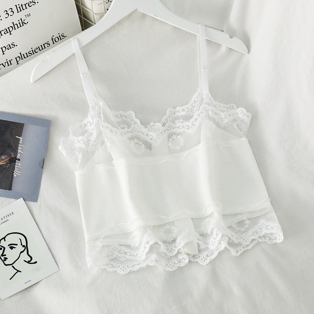 NUZIRO Áo ren  dáng lửng hai dây phong cách quyến rũ dành cho nữ