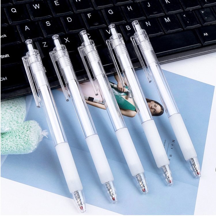 Bút bi bấm, bút gel bấm mực đen ngòi 0.5mm vỏ màu pastel trong suốt cute