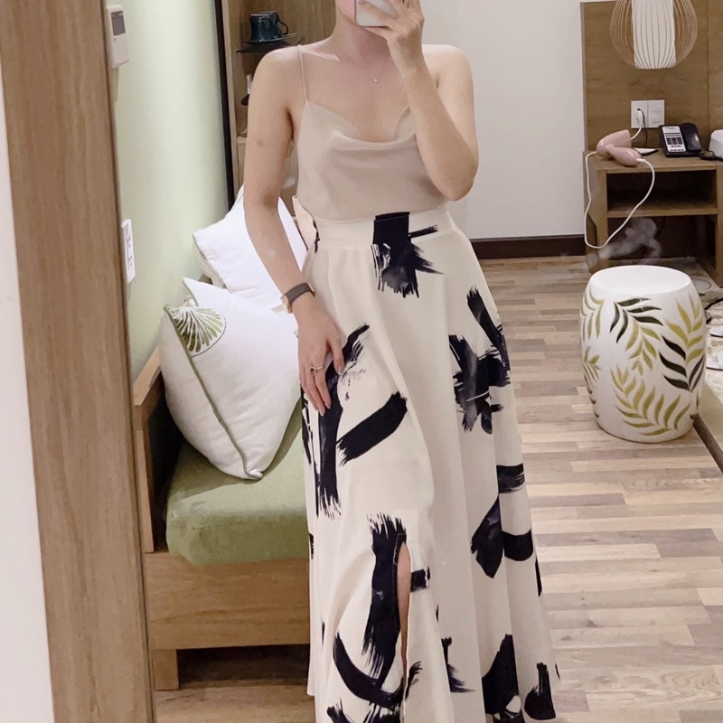 ( Ảnh thật ) L38 Váy 2 dây lụa cổ đổ dây chéo lưng