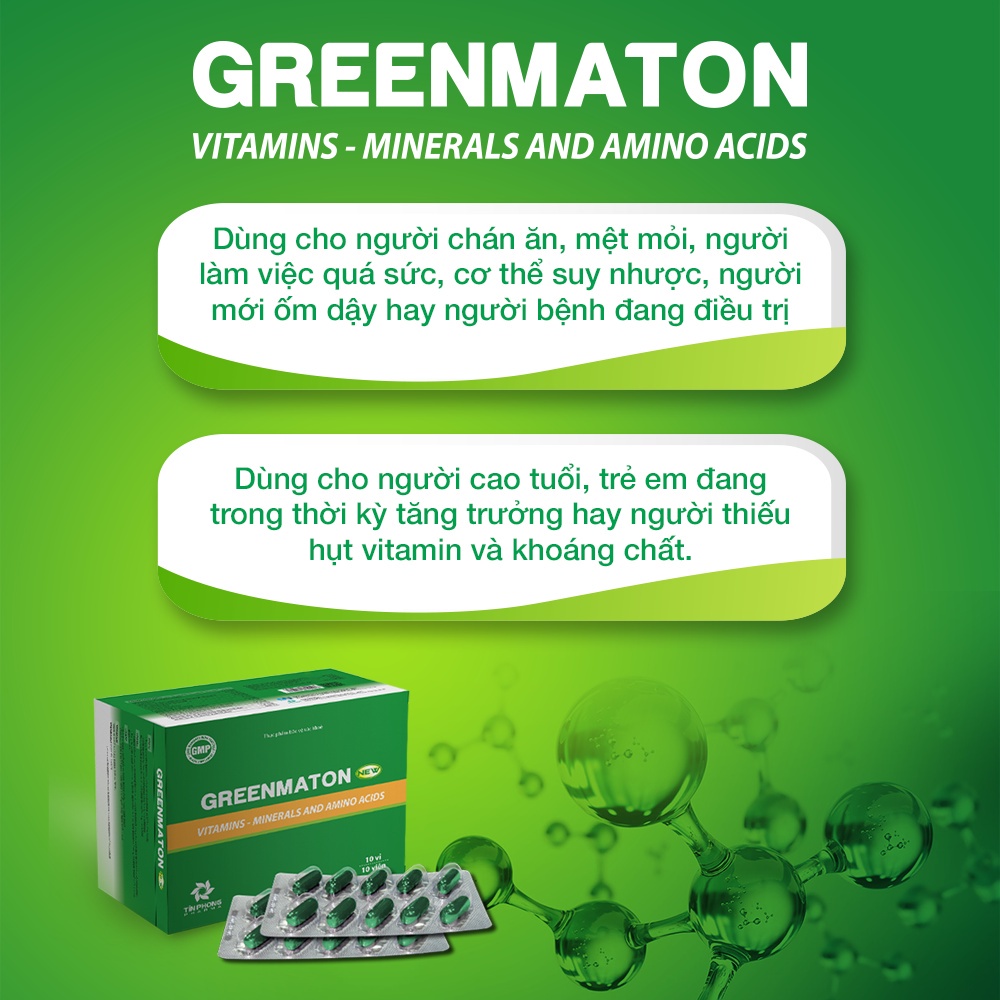 Viên Uống Bổ Sung Vitamin, Khoáng Chất Greenmaton Giúp Ăn Ngon, Ngủ Tốt Cải Thiện Sức Khỏe 100 Viên