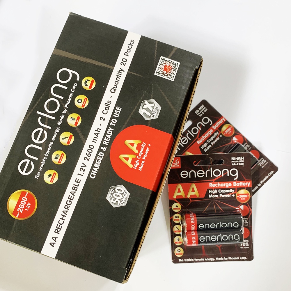 Vỉ 2 viên pin sạc AA Enerlong 2600mAh, Pin sạc lại 600 lần - Enerlong AA-2600 (Hàng chuẩn)