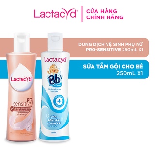 Bộ Dung Dịch Vệ Sinh Lactacyd Pro Sensitive Da Nhạy Cảm 250ml + Sữa tắm gội trẻ em Lactacyd Bb Giảm Rôm Sảy&Hăm Kẽ 250ml