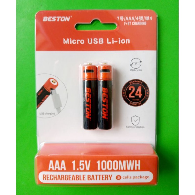 Vĩ 2 pin đũa sạc AAA Dung lượng cao Beston 1.5V sạc trực tiếp cổng micro USB trên pin