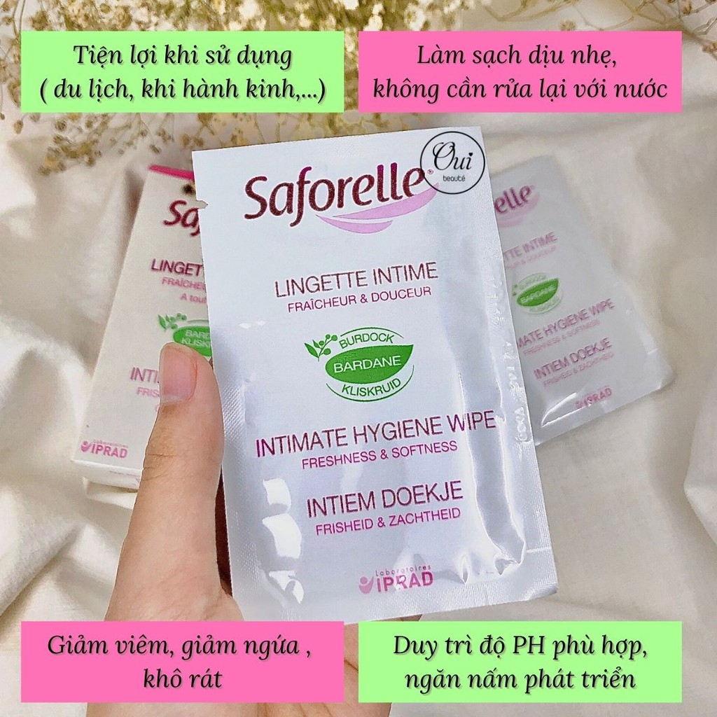 Khăn ướt vệ sinh phụ nữ Saforelle Intimate 10 miếng, Khăn ướt phụ khoa Ouibeaute