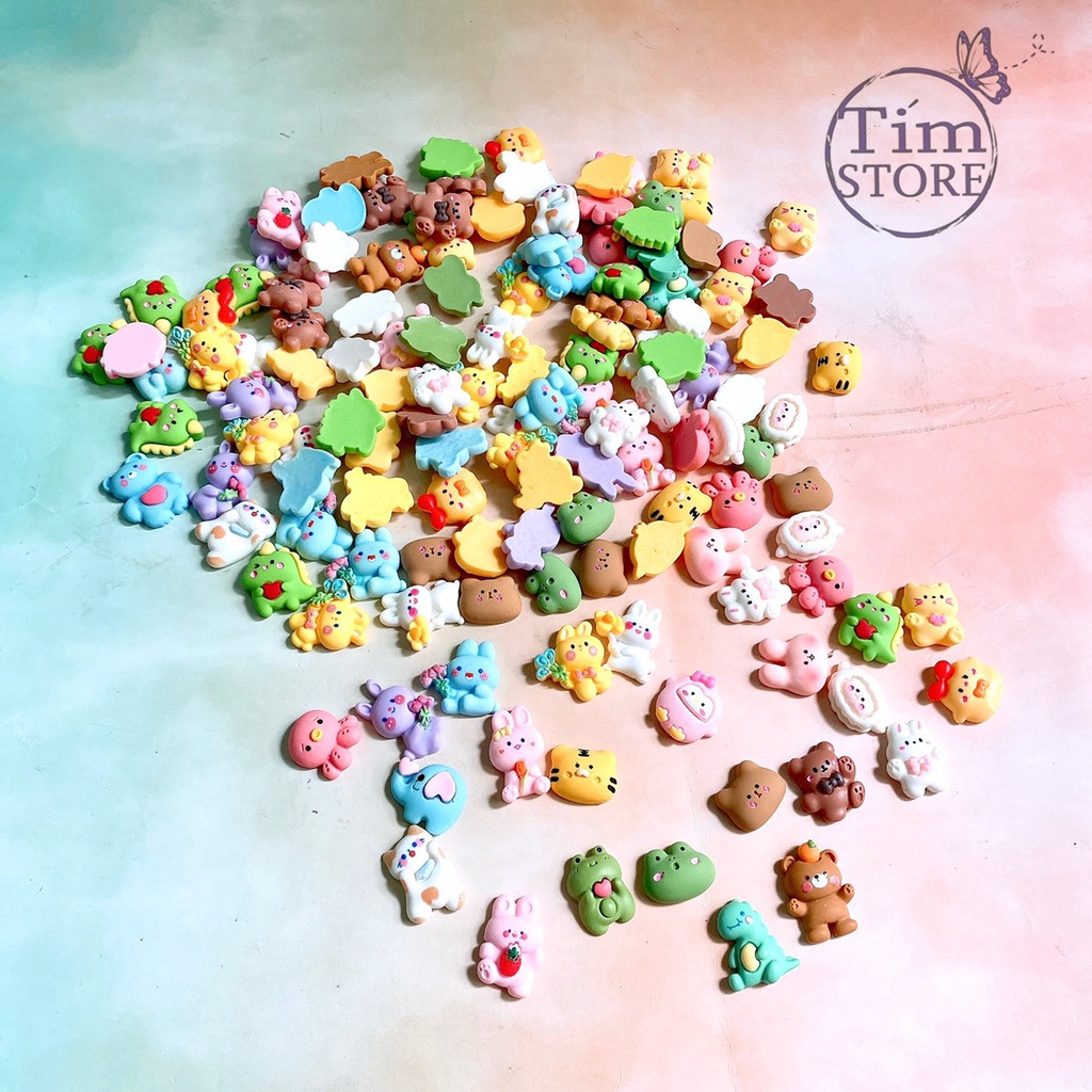 Set 100 charm hình thú dày đẹp nhiều mẫu dùng làm slime handmade TIMSTORE phụ kiện trang trí dễ thương
