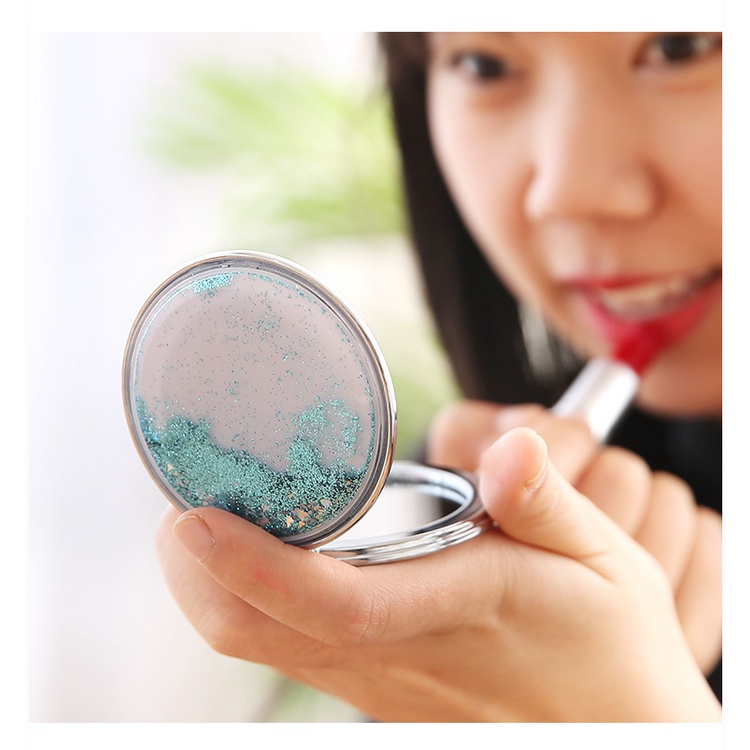 Gương trang điểm mini, gương nhũ tròn nhũ kim tuyến