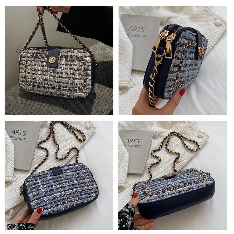 Túi Xách Đeo Vai Chất Liệu Vải Tweed Mềm Mại Phong Cách Cổ Điển Thời Trang Cho Nữ