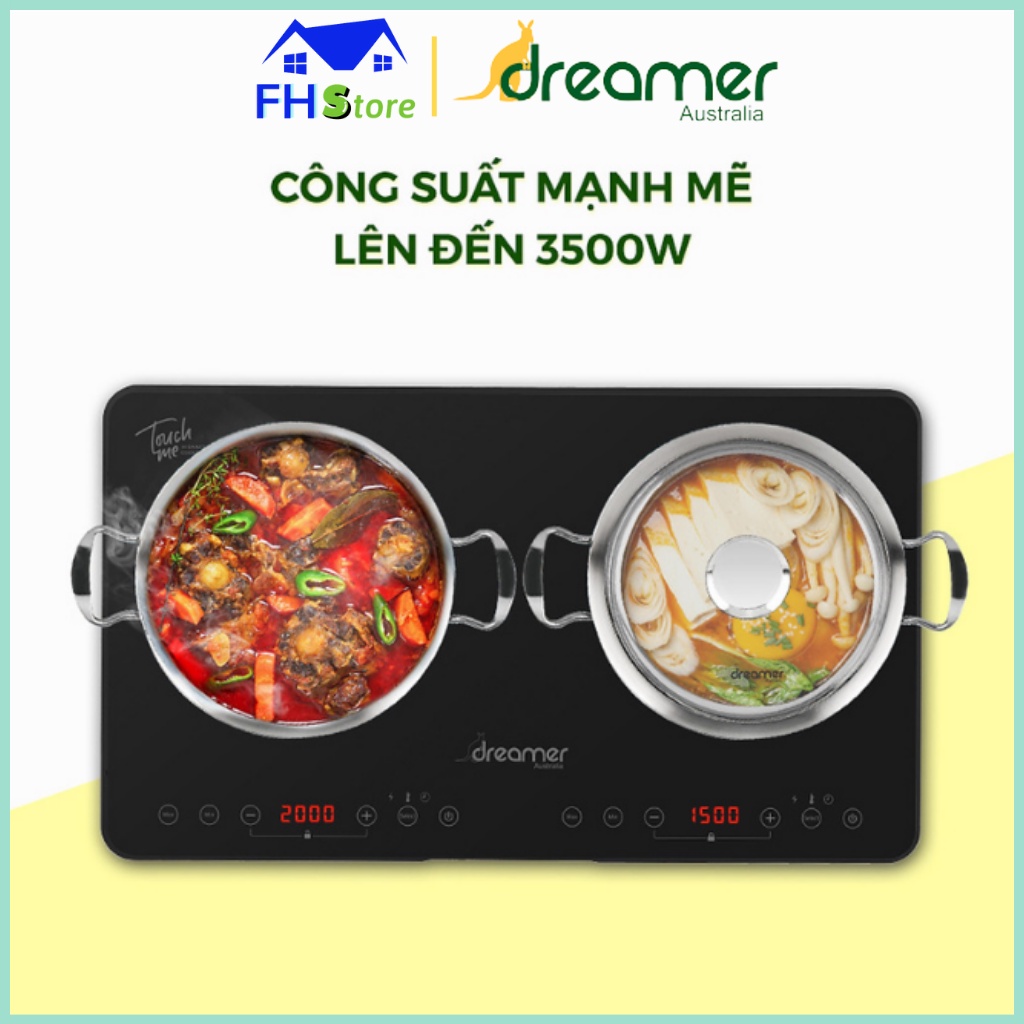 Bếp từ dương đôi Dreamer DKA-DIC135 an toàn tuyệt đối với trẻ, Cảnh báo chống tràn và dư nhiệt, Bảo hành 1 năm