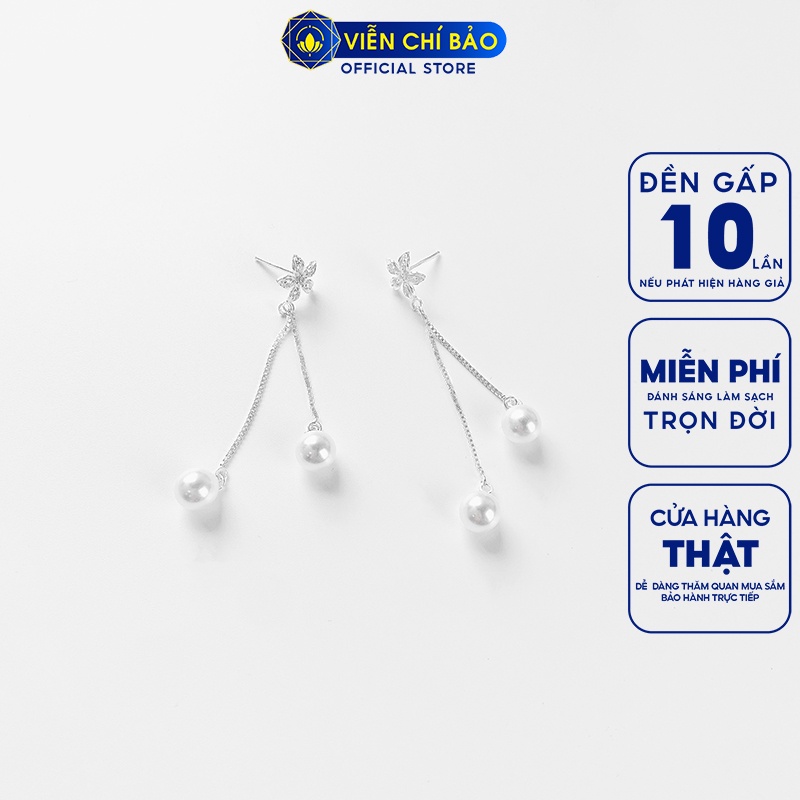 Bông tai hoa thủy tiên trái châu dài chất liệu bạc 925 thời trang phụ kiện trang sức nữ Viễn Chí Bảo B400196