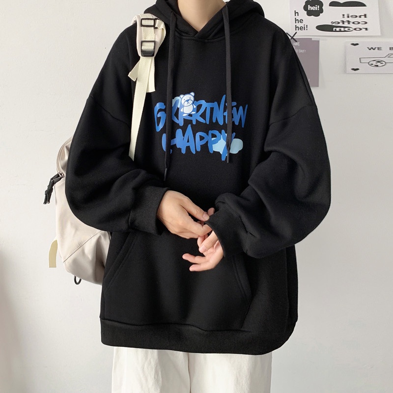 Áo hoodie nữ cute form rộng unisex Happy có mũ rẻ đẹp F12 Collection HD002