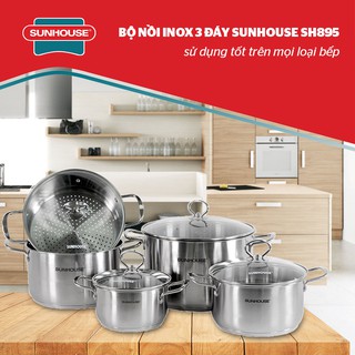 BỘ NỒI INOX 3 ĐÁY SUNHOUSE SH895 CÓ CẢ NỒI HẤP