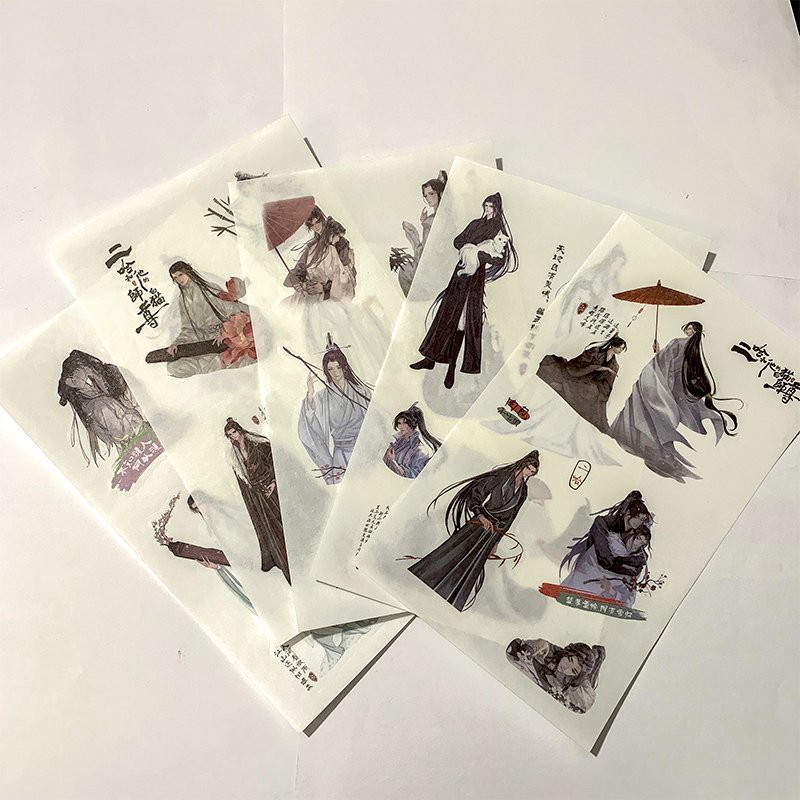 ( 6 tấm ) Ảnh dán sticker in hình HUSKY VÀ SƯ TÔN MÈO TRẮNG CỦA HẮN anime chibi trang trí xinh xắn