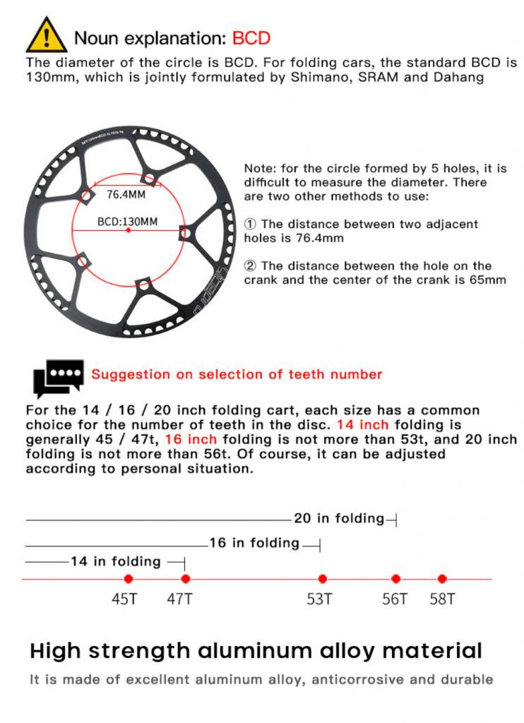 Litepro Single speed 130BCD Folding bike Crankset BMX Chainwheel 45/47/53/56/58T AL7075 chain wheel Toothed disc [Booboom]