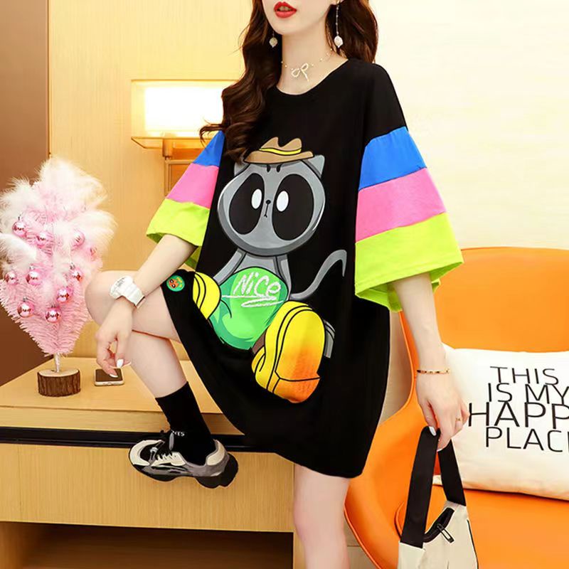 Áo Thun Tay Ngắn Dáng Rộng Họa Tiết Hoạt Hình Phong Cách Hàn Quốc Thời Trang Mùa Hè Cho Bé Gái 12-14 Tuổi