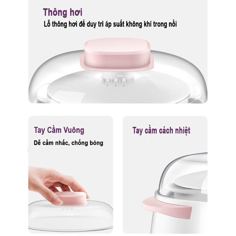 Nồi Hầm, Nấu Cháo Chậm Hẹn Giờ Thông Minh, Cách Thủy 4 in 1 - Nồi Chưng Yến Cực Kì Tiện Lợi Lõi Sứ, Dung Tích 1L
