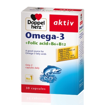 [ĐƯC] Viên uống tăng cường thị lực, tim mạch và não bộ Doppelherz Omega 3 + Folic acid + B6 + B12 (Hộp 30v)
