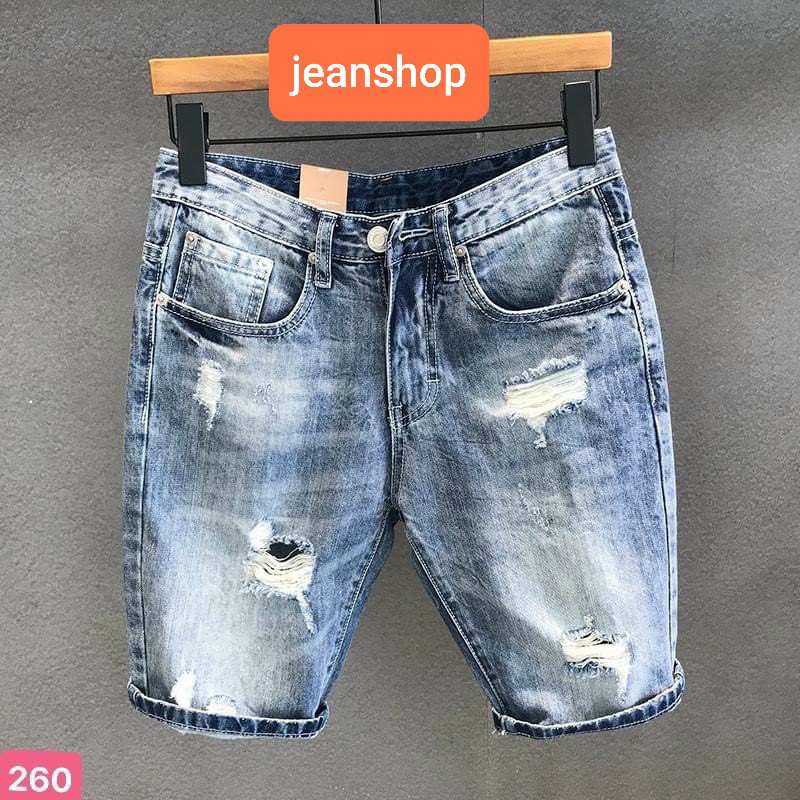Quần đùi nam rách chất liêu jean co giãn