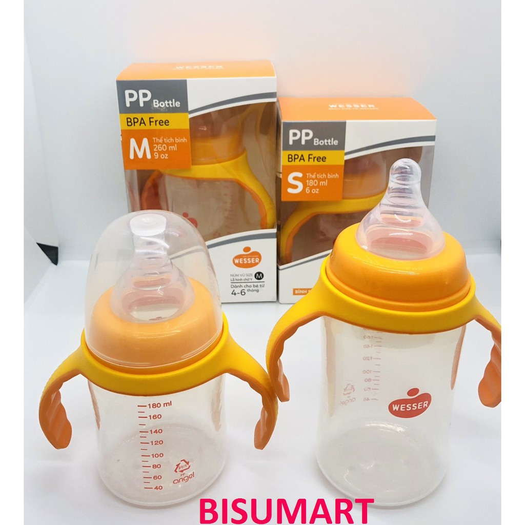 Bình Sữa Wesser Cổ Rộng PP Mẫu mới 180ml - 260ml