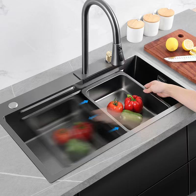 Chậu Rửa Bát Một Hố Lớn Schmidt 75x46 Inox 304 Mạ Nano Đen Kết Hợp Vòi Rút + Thác Nước - Bảo Hành 2 Năm