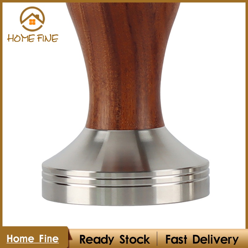 【Home Fine】Stainless Steel Coffee Tamper Barista Espresso Coffee Bean Press Tool w/Wooden Handle Flat Base