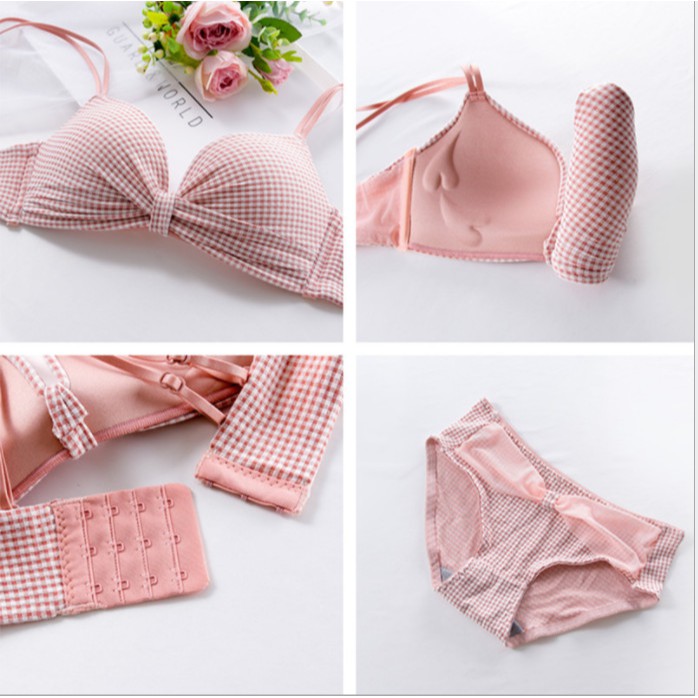 Bộ đồ lót Hoàng Oanh Underwear, set nội y cotton thấm hút mồ hôi cao cấp - bộ kẻ caro