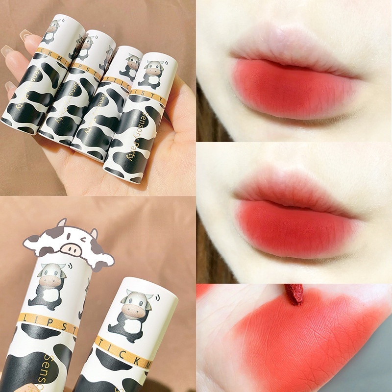 [Hàng mới về] Son môi kháng nước lâu trôi thiết kế vỏ hình chú bò sữa dễ thương