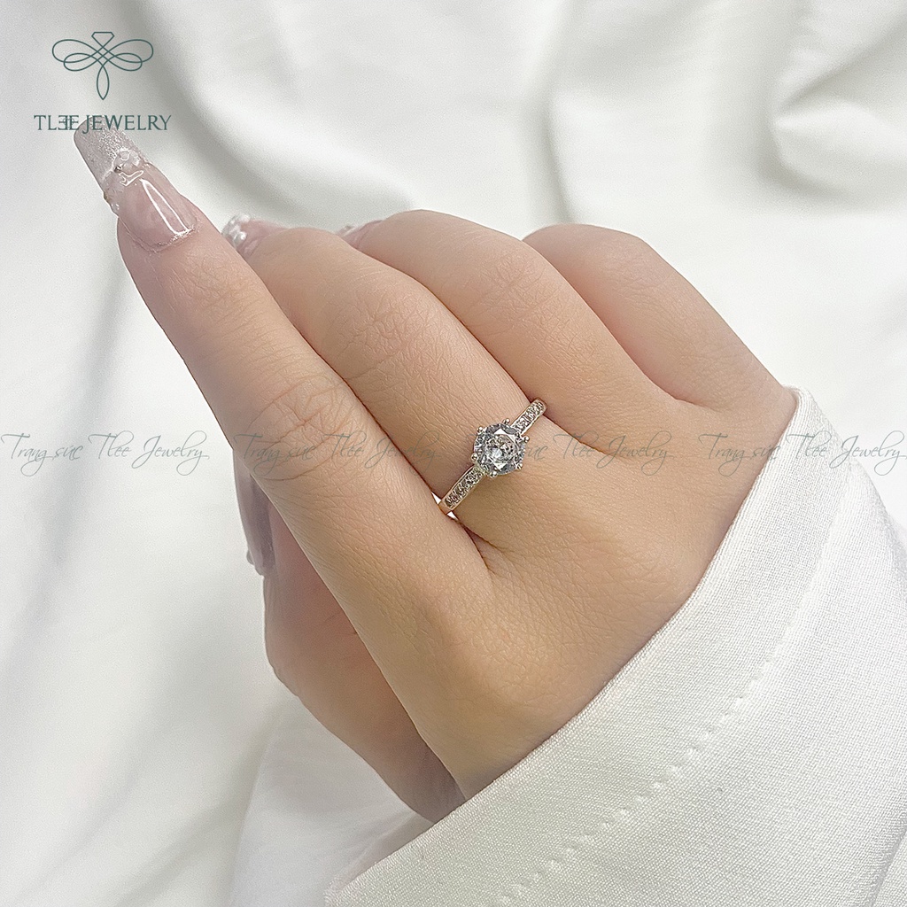 Nhẫn bạc nữ TLEE trụ đá sáu chấu nạm đá cao cấp NCJ A0121