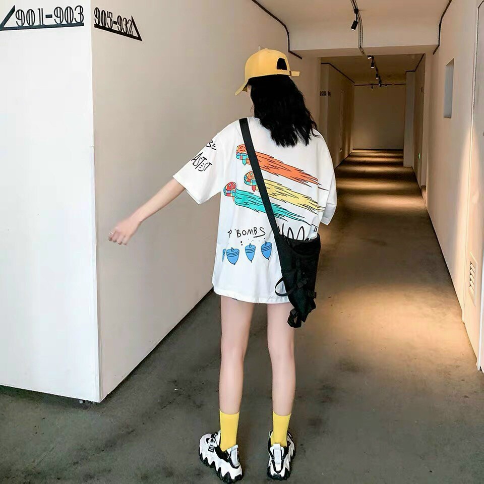 Áo thun tay lỡ form rộng unisex nam nữ mặc đẹp in hình 2 mặt cá tính 2 màu đen,trắngT33 - Sung