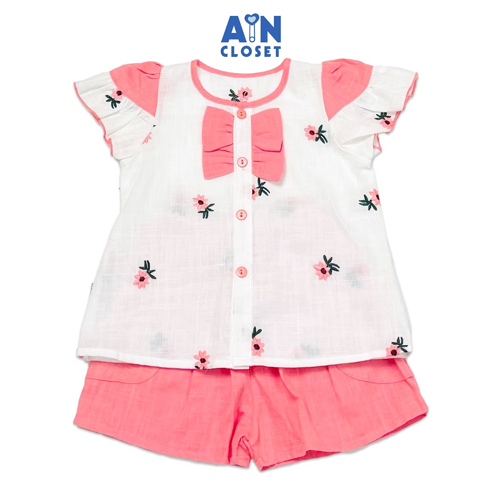 Bộ quần áo ngắn bé gái họa tiết Hoa thêu quần hồng cotton - AICDBGRZVWVC - AIN Closet