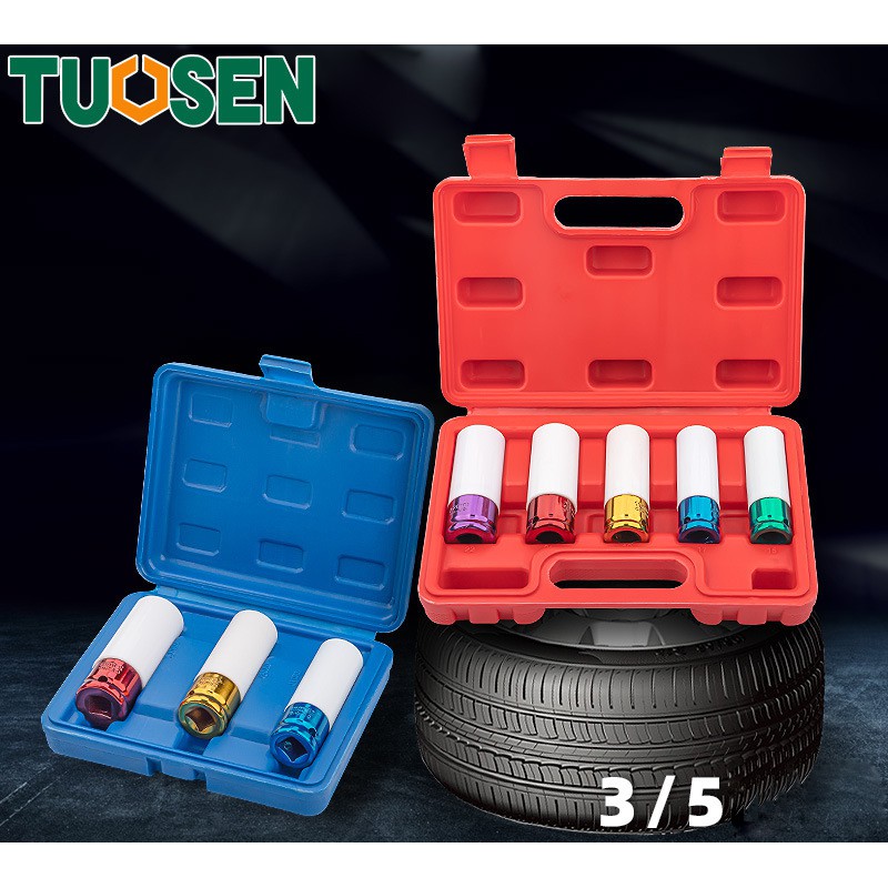 Bộ tháo đai ốc bánh xe ô tô, Ổ Cắm Đai Ốc Lốp mâm bánh xe ô tô bộ 3 chiếc nhiều màu TUOSEN