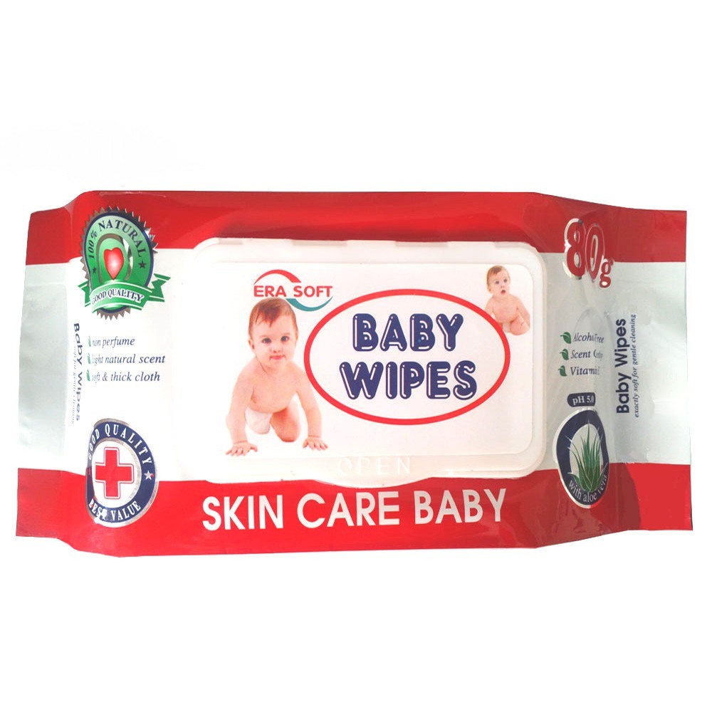 Khăn Ướt Kháng Khuẩn Không Mùi An Toàn Cho Bé BABY WIPES loại 80 tờ chuẩn 80 gram