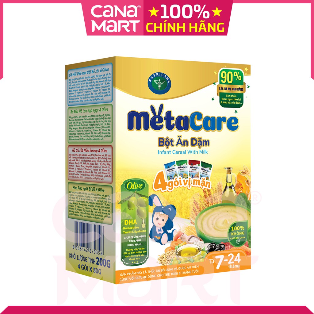 Thùng bột ăn dặm Metacare 4 gói vị mặn cho bé từ 6-24 tháng tuổi (12Hộp x 200gr)