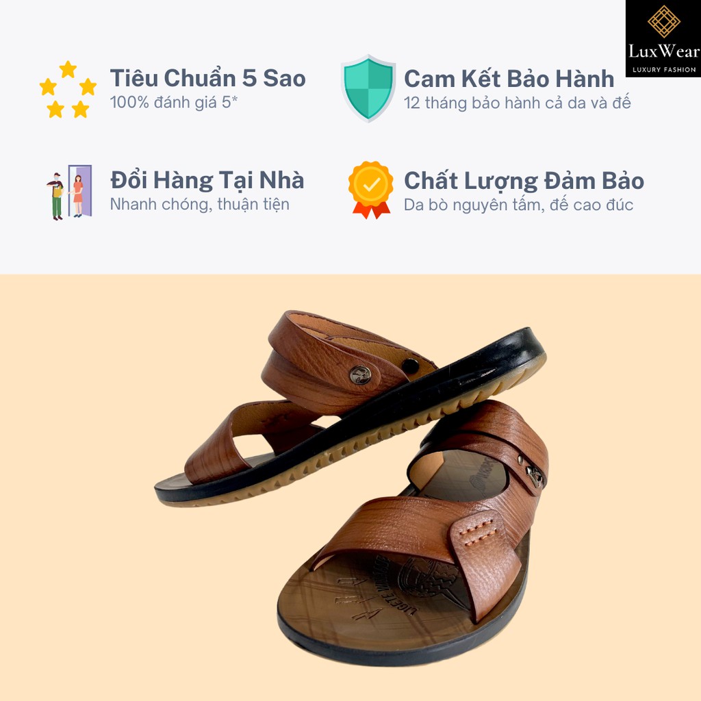 Dép Da Nam Cao Cấp Da Bò Đế Cao Su Đúc Nguyên Khối LuxWear - DDB