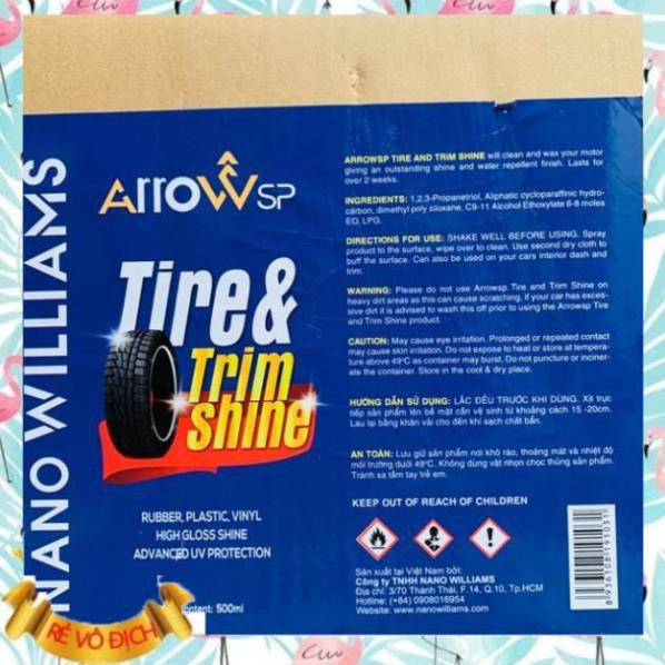 (Giá sỉ)  Chai Xịt Đánh Bóng Vỏ Xe Và Dưỡng Nhựa Đen Nhám Arrow Sp Tire & Trim Shine 500ml  - M103