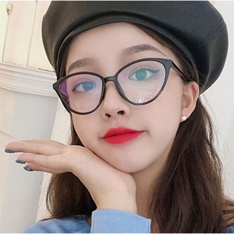 (KIQI-FASHION) COD Mắt Kính Chống Ánh Sáng Xanh Gọng Mắt Mèo Trong Suốt Thời Trang Thanh Lịch Cho Nữ