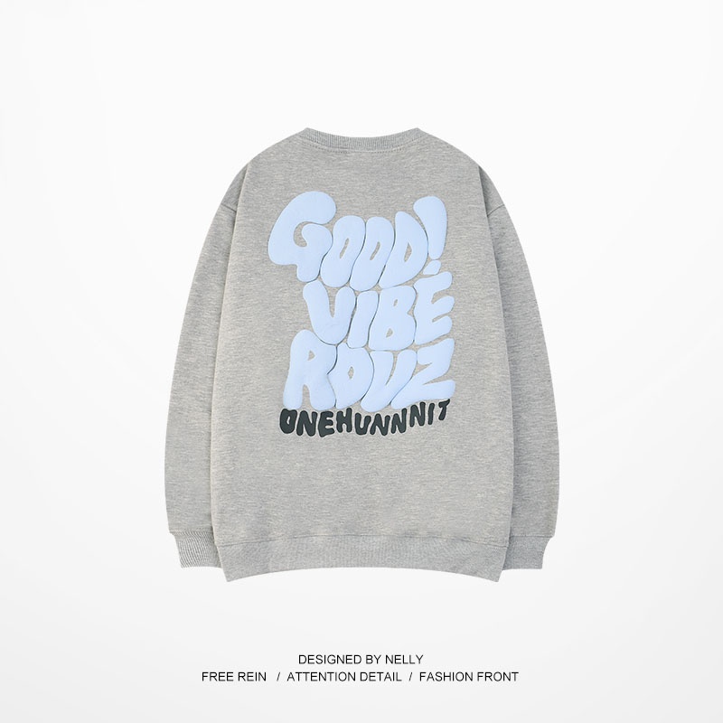 Áo sweater Nelly nỉ lót lông mềm in hình "GOOD VIBE ROUZ" áo nỉ