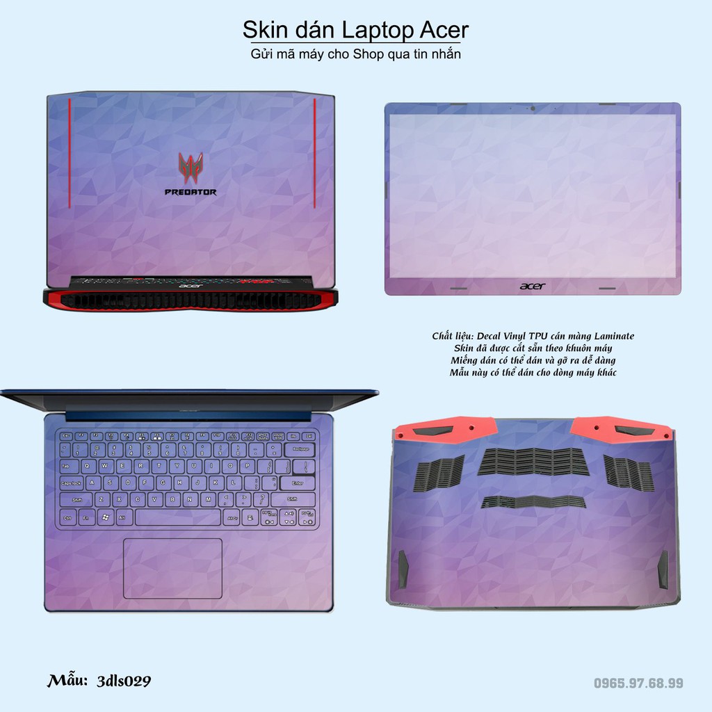 Skin dán Laptop Acer in hình 3D Image (inbox mã máy cho Shop)