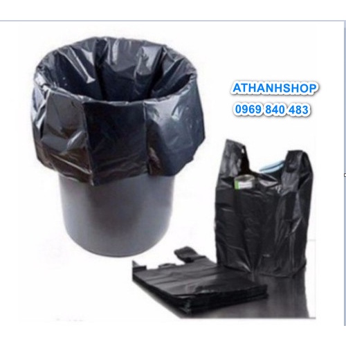 TÚI NILON ĐEN ĐỰNG RÁC, ĐÓNG HÀNG CÓ QUAI XÁCH BÁN THEO 1 GÓI/KG