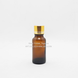 Lọ thủy tinh màu nâu 20ml đựng tinh dầu - Nắp vàng trơn nhỏ giọt {Sỉ từ 2500đ}