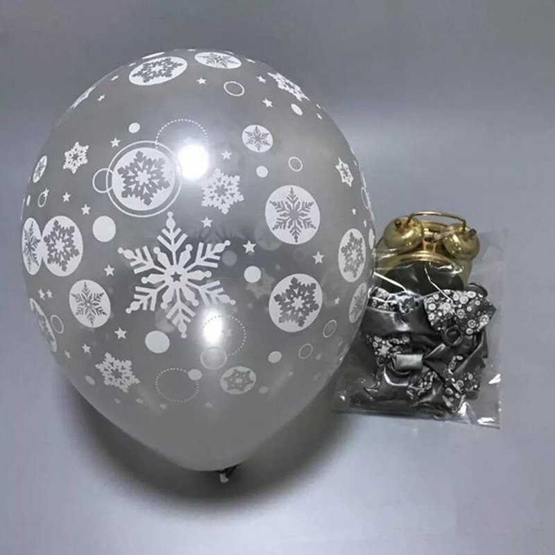 Set 10 Bong Bóng Cao Su 12 Inch Hình Bông Tuyết Trang Trí Năm Mới