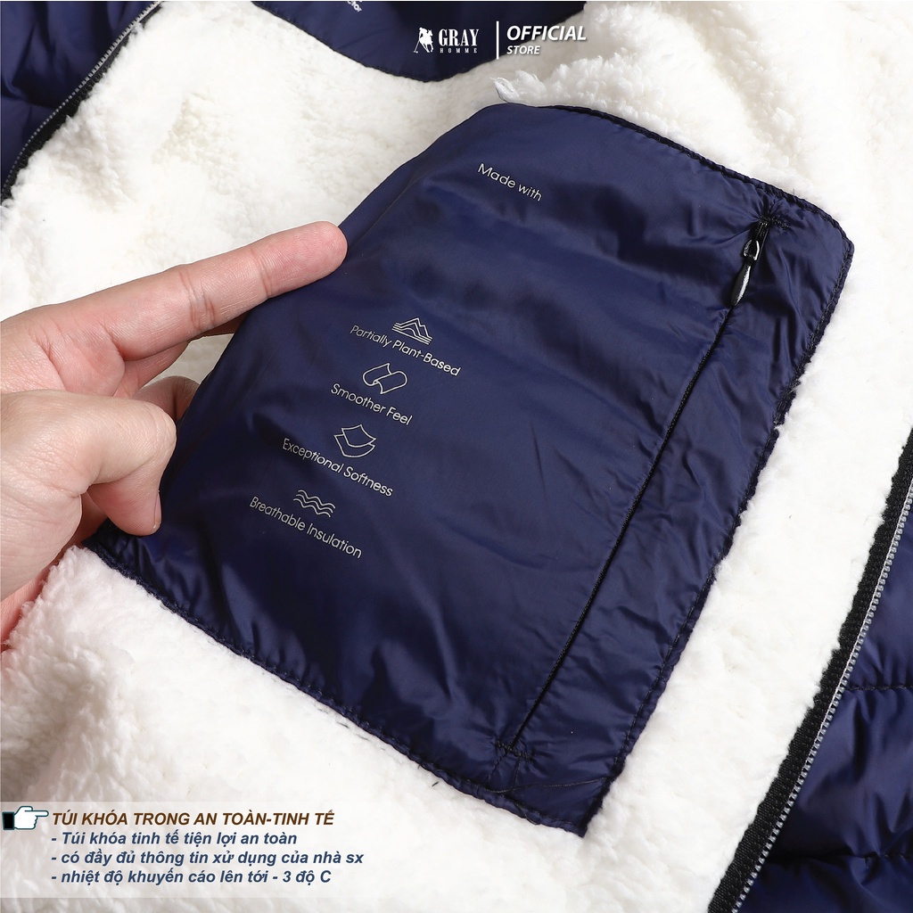 Áo Khoác Nam, Phao Nam GrayHomme (3 màu), Chần Bông Cao Cấp, Mềm Mịn, Siêu Nhẹ, Lót Lông Siêu Ấm, fom Ôm Vừa (CF101)