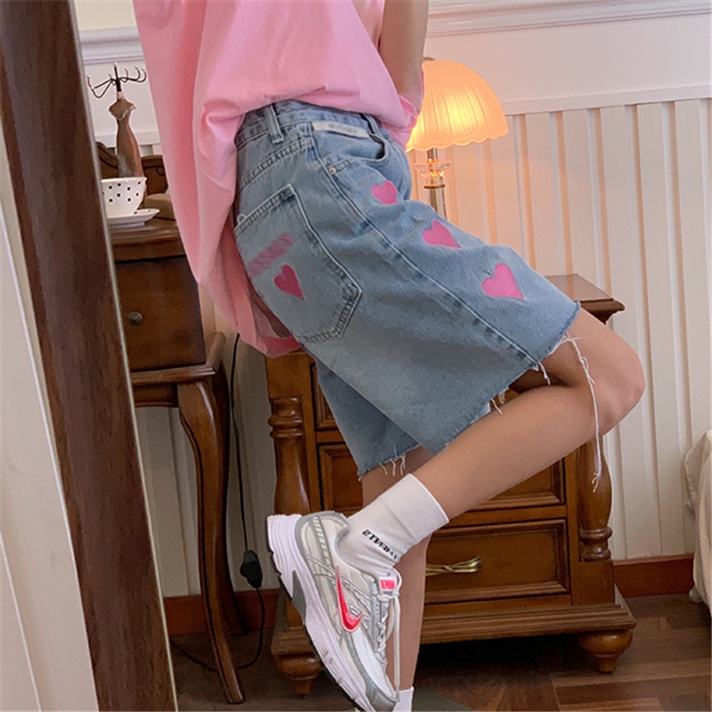 IELGY Quần Short Denim Mỏng Lưng Cao Ống Suông Rộng Cá Tính Cho Bé