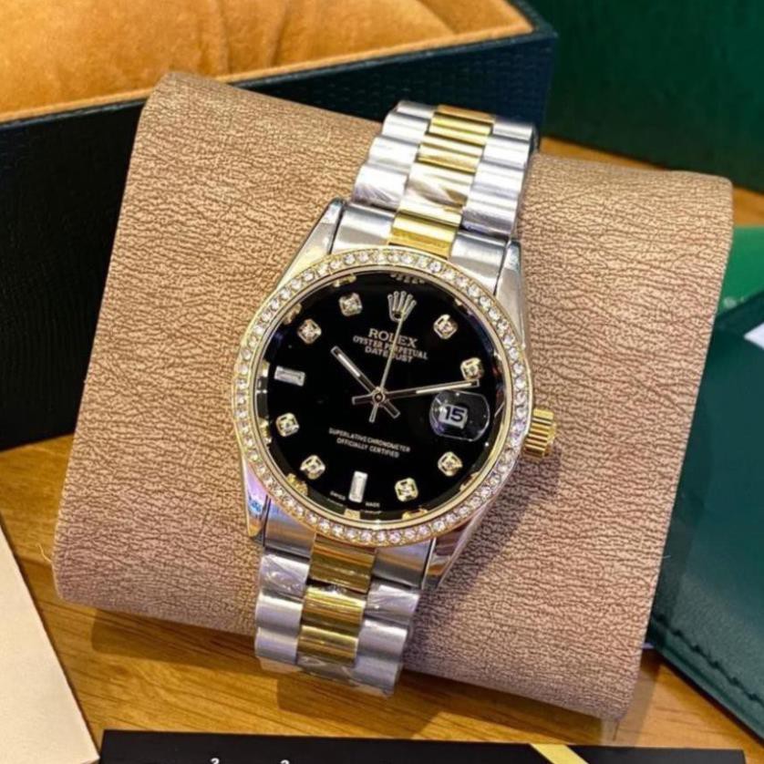 (Thẻ bảo hành 12 tháng) Đồng hồ nam Rolex - viền đá dây kim loại chống nước -rolex.vienda