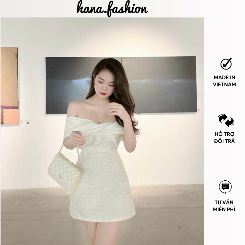 Đầm dự tiệc váy nữ trễ vai xoắn ngực sang trọng phù hợp đi tiệ đi đám cưới