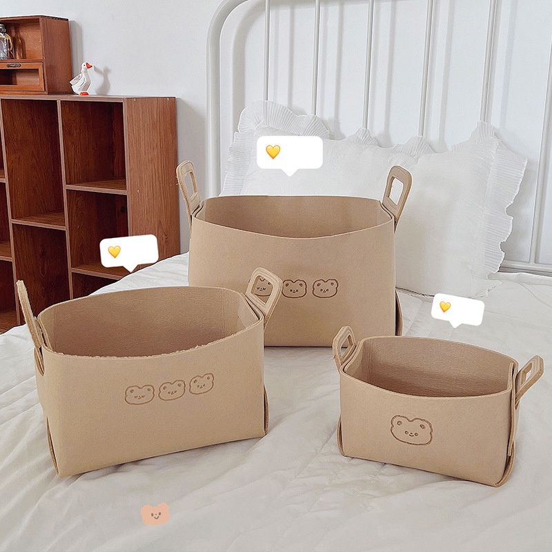 Giỏ Rổ Đựng Đồ Vải Nỉ In Hình Thỏ Gấu