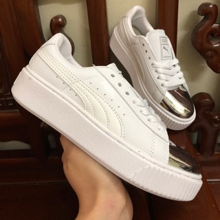 Ảnh Chi Tiết Giày Nữ Trắng mũi bạc bóng đế cao nữ